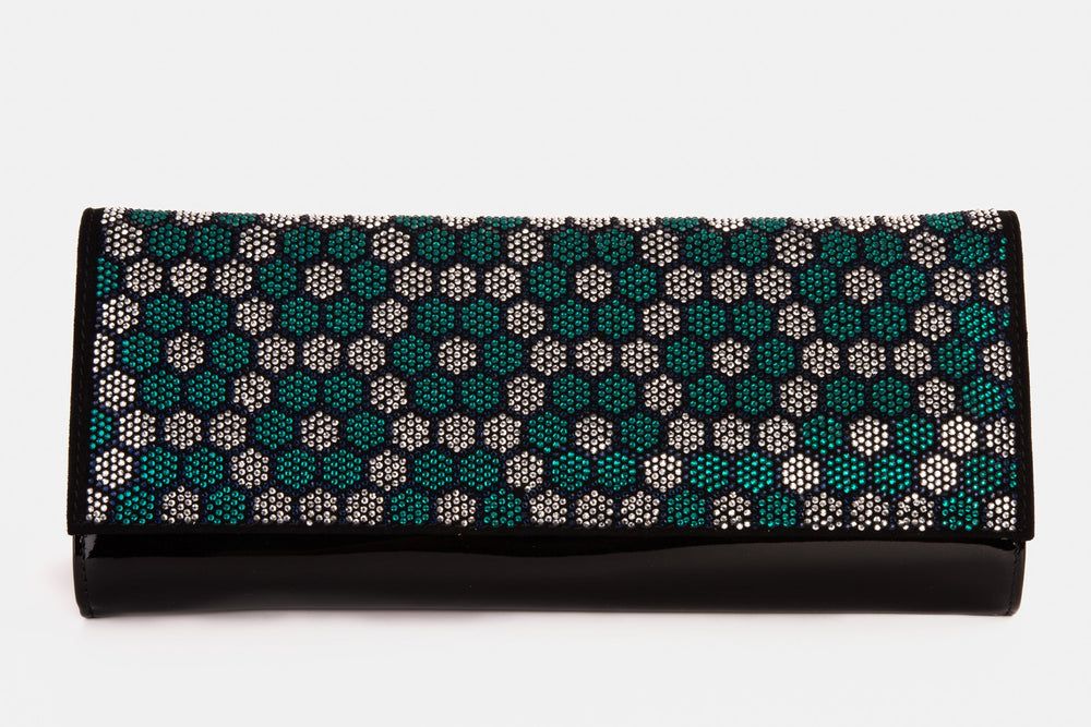The Doha Black Leather Glitter Clutch - Vinci Leather