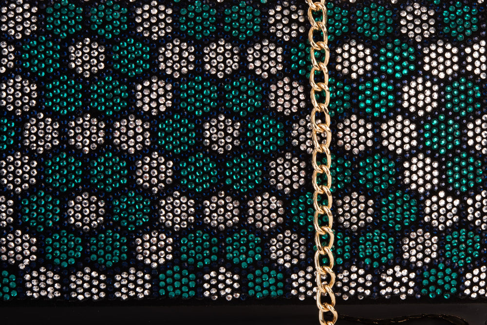 The Doha Black Leather Glitter Clutch - Vinci Leather