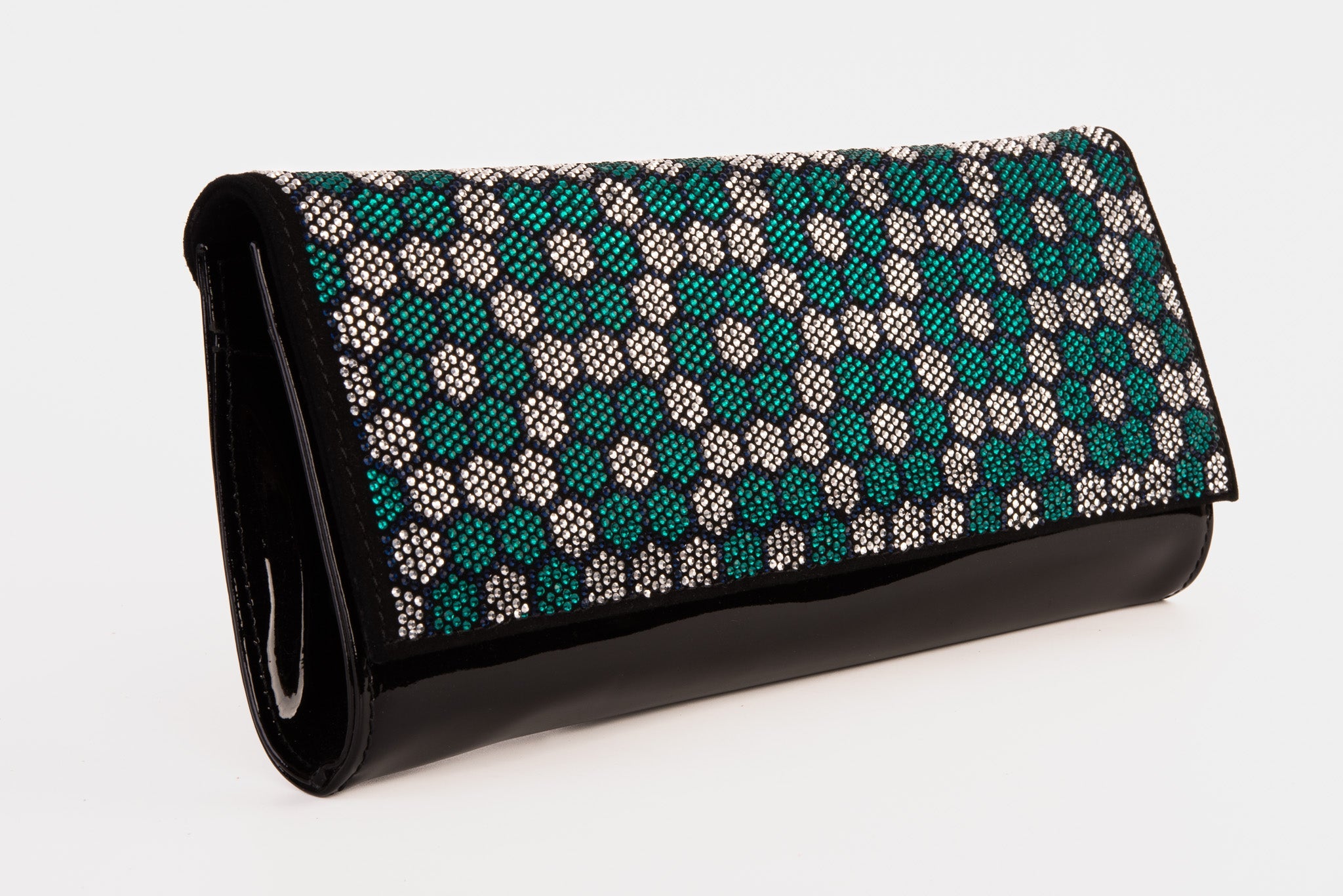 The Doha Black Leather Glitter Clutch - Vinci Leather