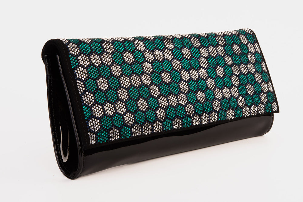 The Doha Black Leather Glitter Clutch - Vinci Leather