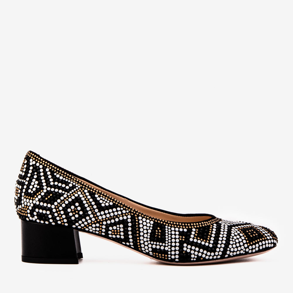 Nampula Crystal-Embellished Black Leather Pump - Vinci Leather