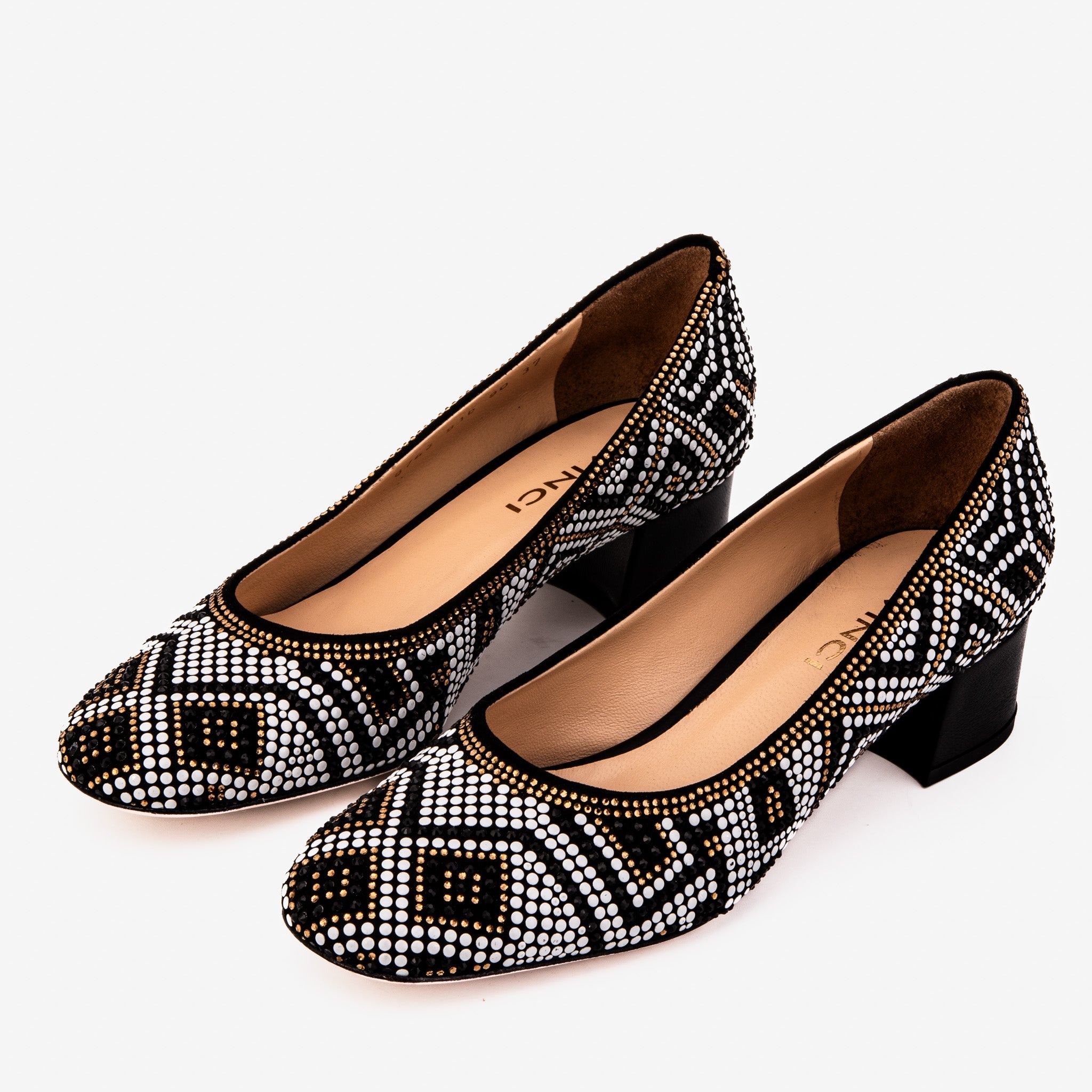Nampula Crystal-Embellished Black Leather Pump - Vinci Leather