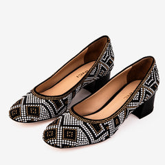 Nampula Crystal-Embellished Black Leather Pump - Vinci Leather