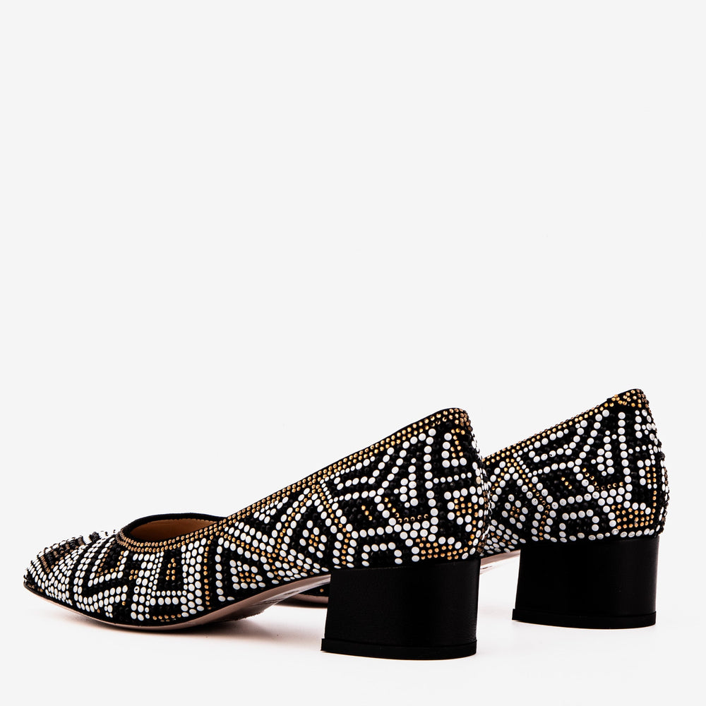 Nampula Crystal-Embellished Black Leather Pump - Vinci Leather
