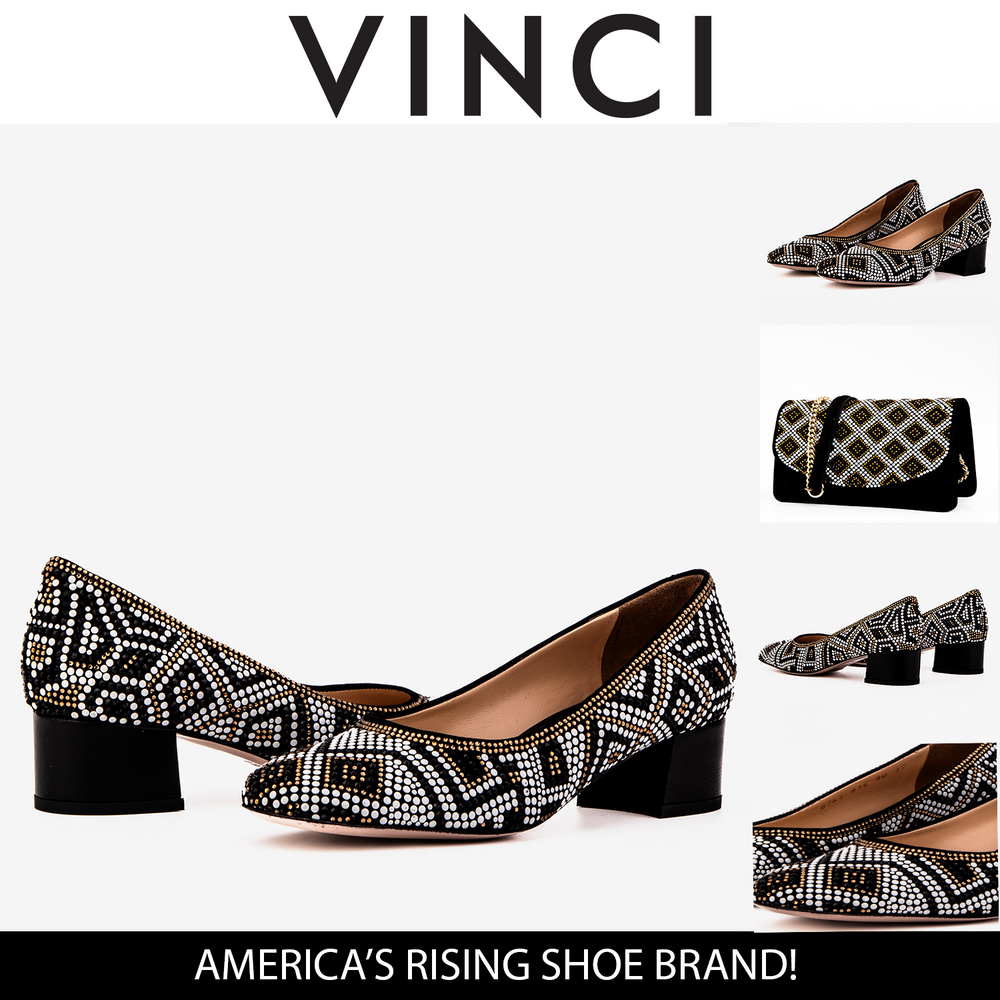 Nampula Crystal-Embellished Black Leather Pump - Vinci Leather