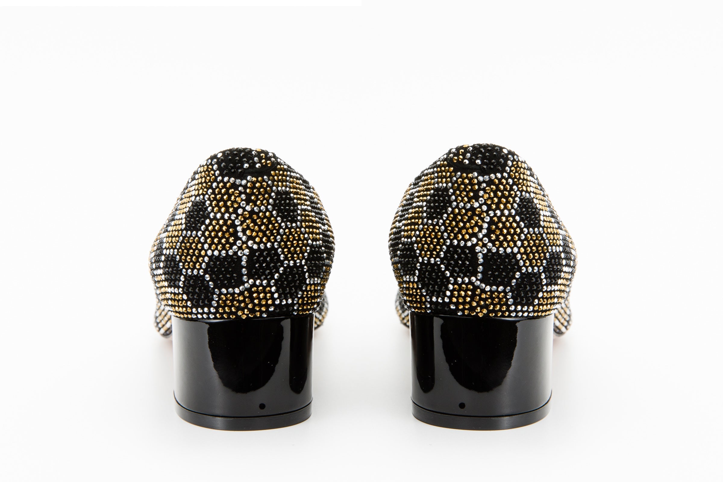 The Doha Gold Black Glitter Leather Block Pump Shoe - Vinci Leather