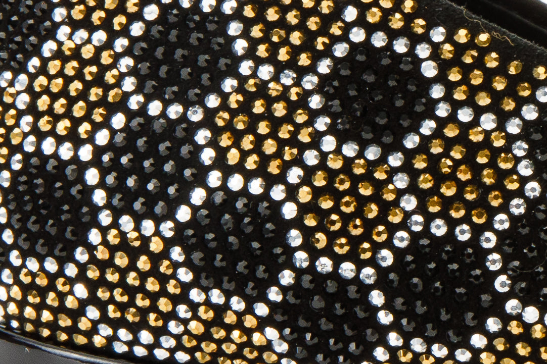 The Doha Gold Black Glitter Leather Block Pump Shoe - Vinci Leather