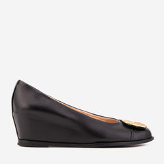 The Selene Black Leather Wedge Heel Shoe - Vinci Leather