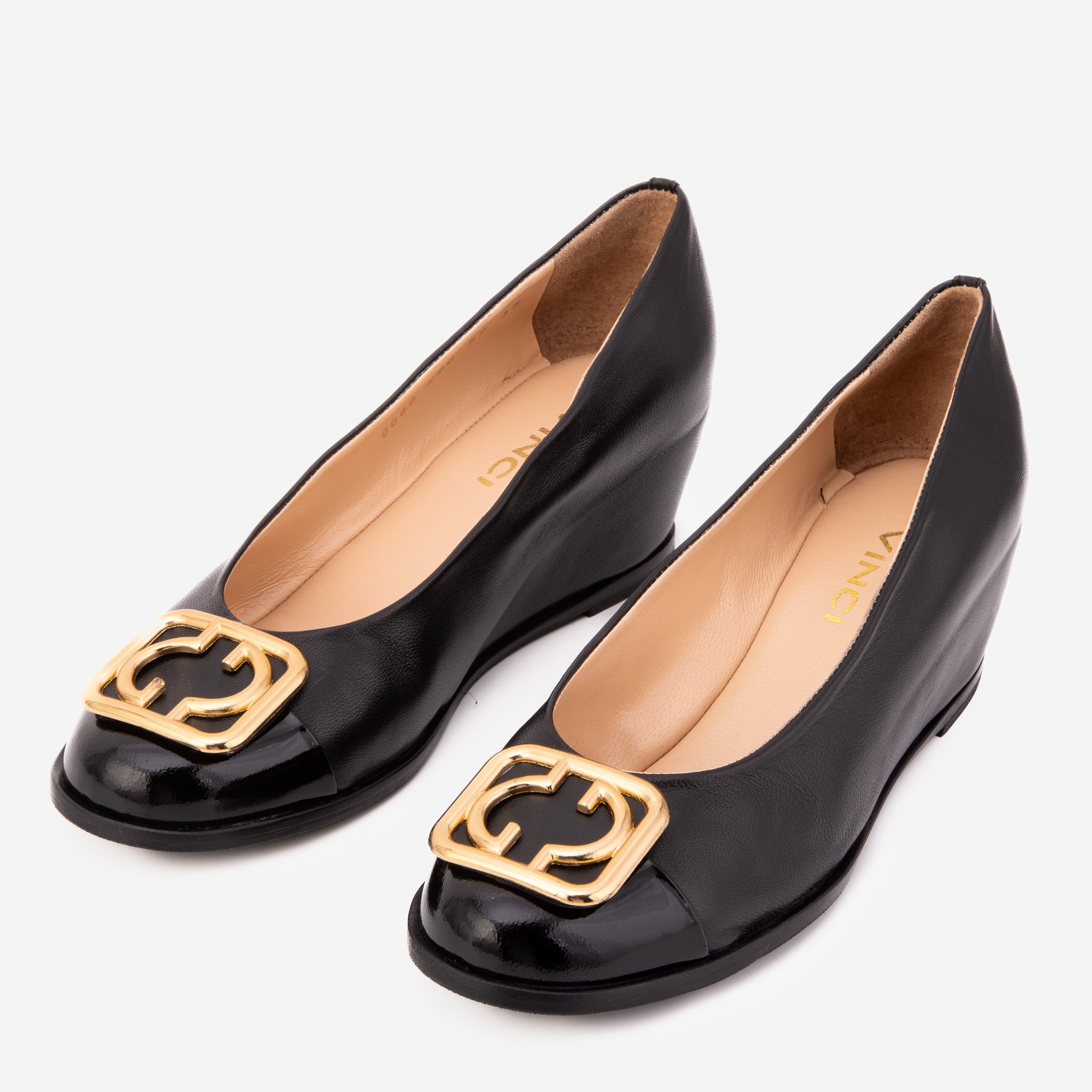 The Selene Black Leather Wedge Heel Shoe - Vinci Leather