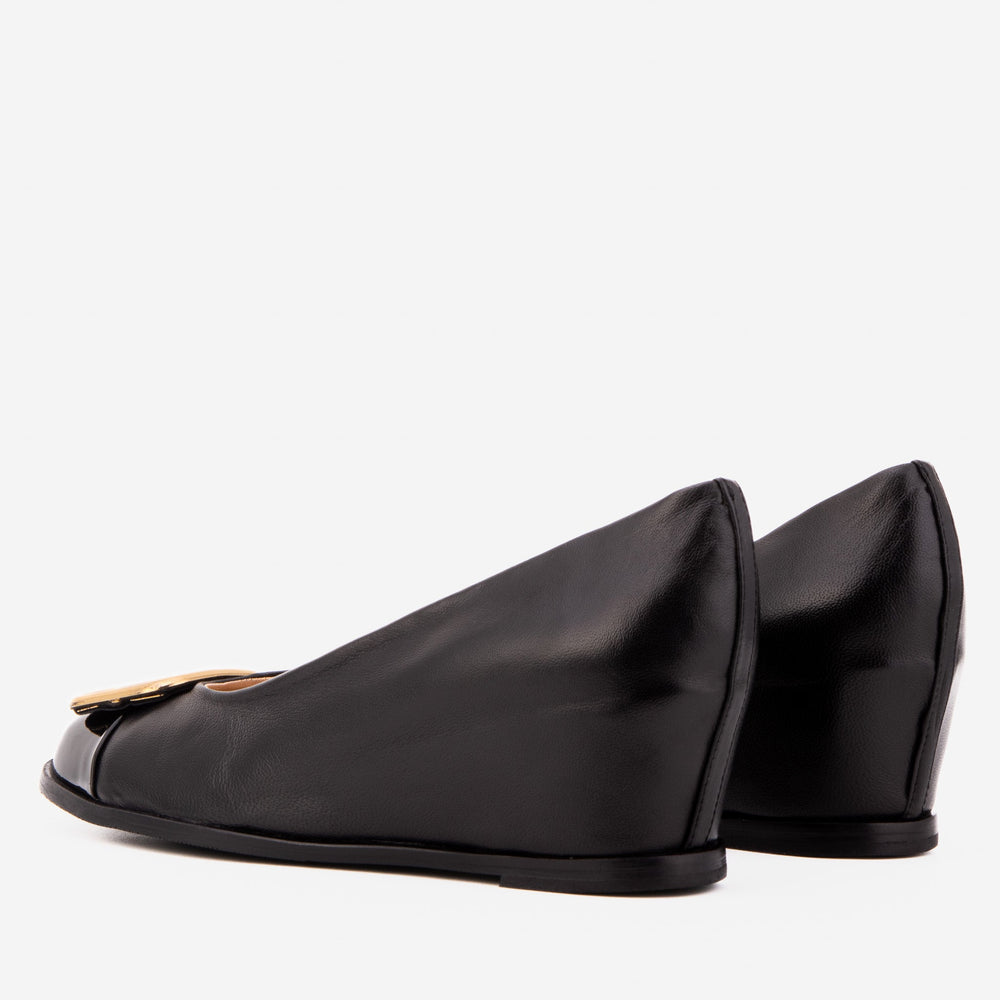 The Selene Black Leather Wedge Heel Shoe - Vinci Leather