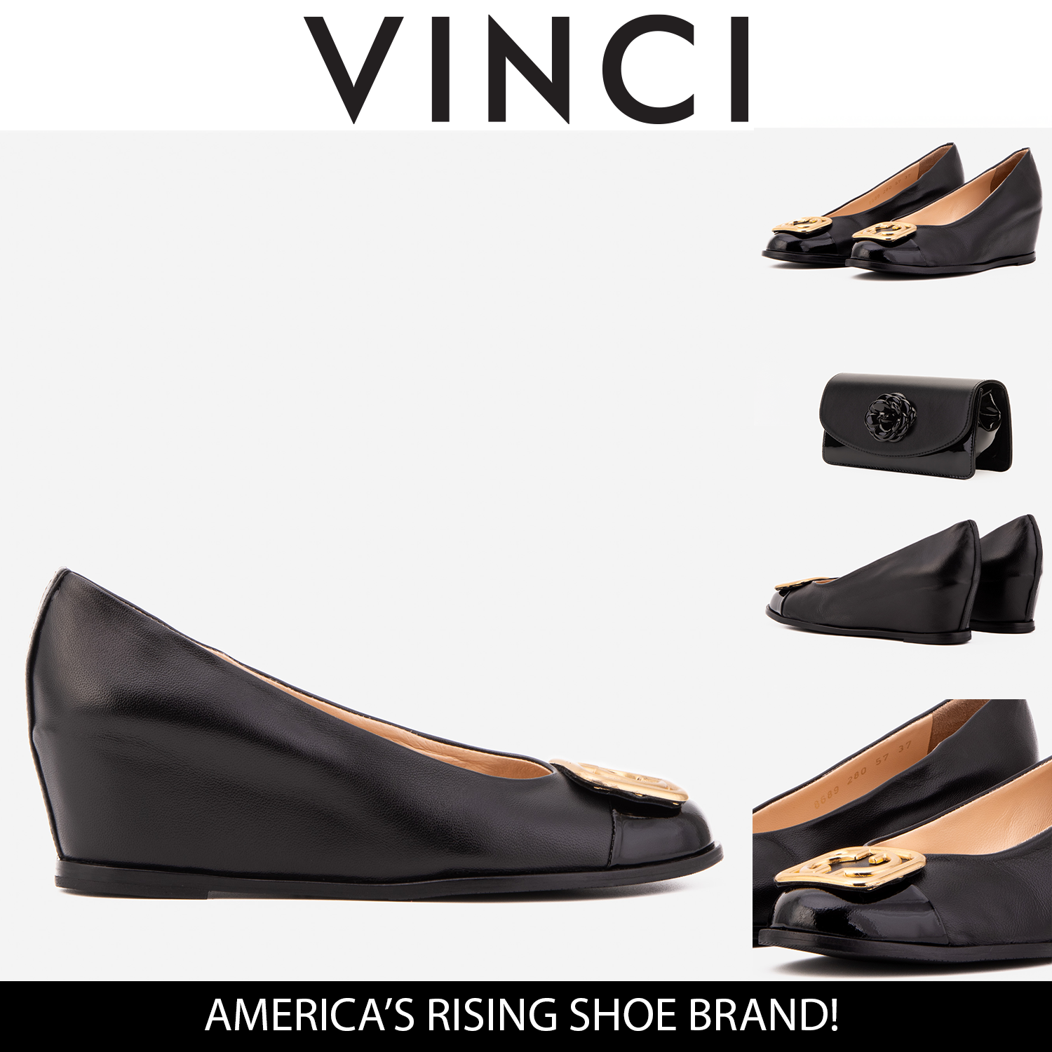 The Selene Black Leather Wedge Heel Shoe - Vinci Leather