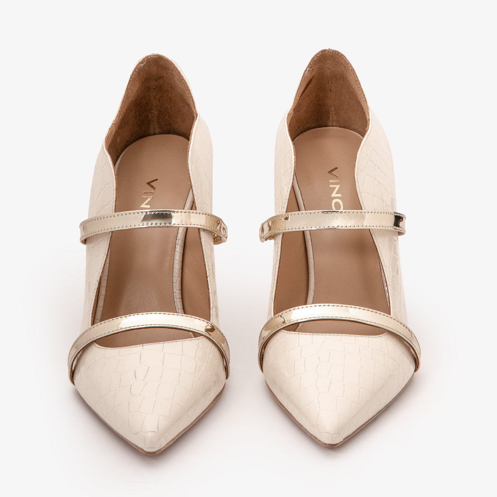 The Annapolis Cream Patent Leather Pump Shoe - Vinci Leather
