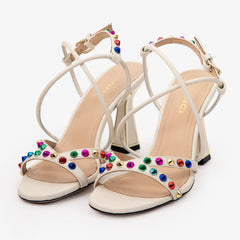 The Aurora Cream Leather Strappy Sandal - Vinci Leather