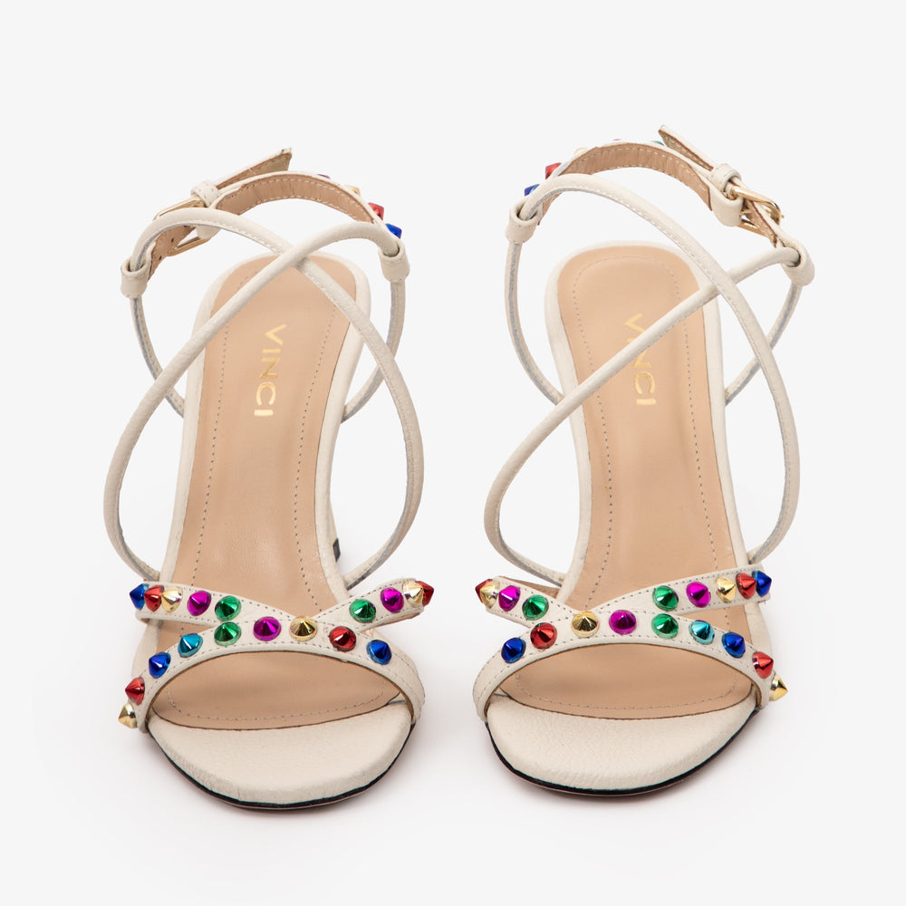 The Aurora Cream Leather Strappy Sandal - Vinci Leather