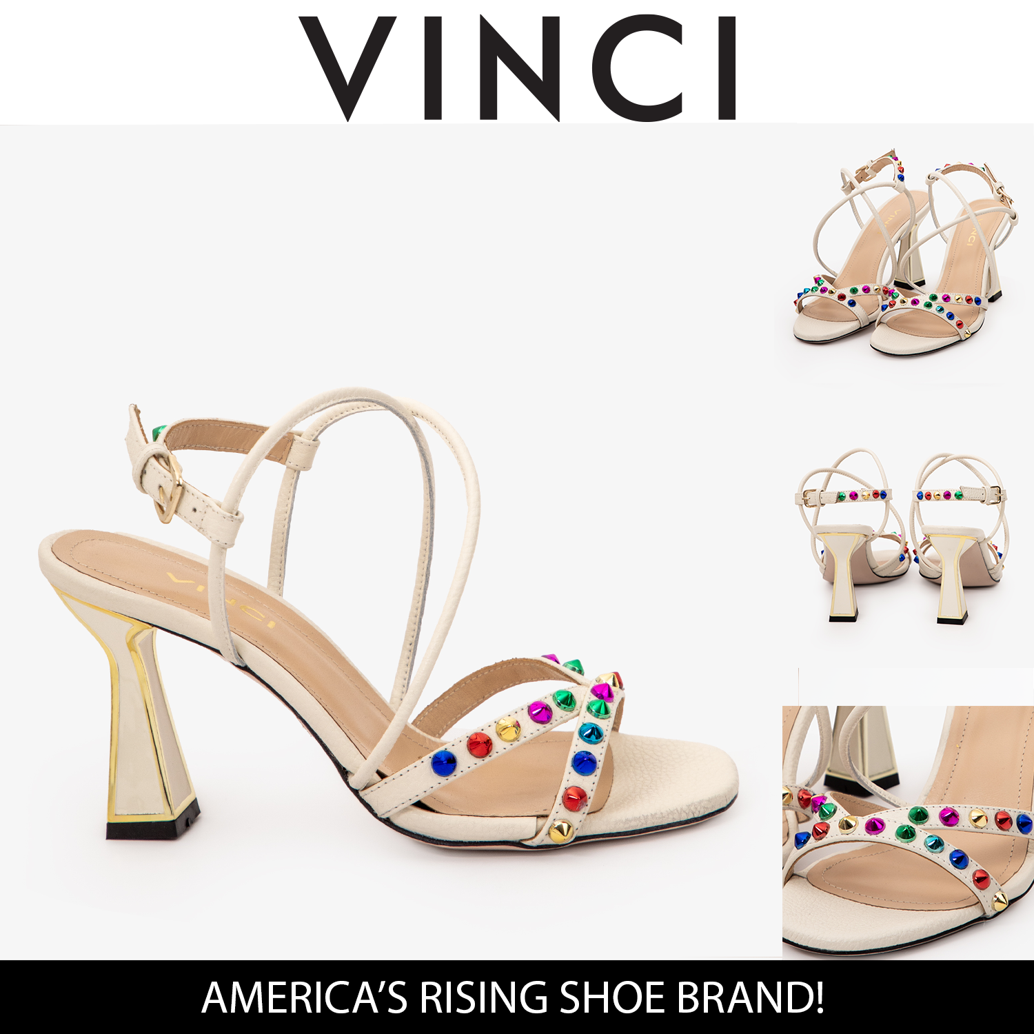 The Aurora Cream Leather Strappy Sandal - Vinci Leather