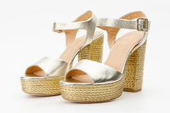 The Tampico Platform Heel Gold Leather Sandal - Vinci Leather