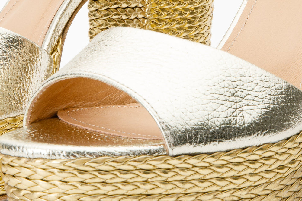 The Tampico Platform Heel Gold Leather Sandal - Vinci Leather