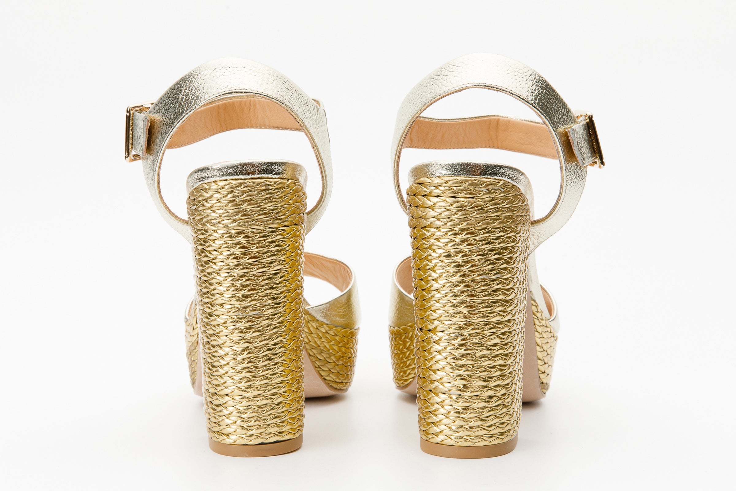 The Tampico Platform Heel Gold Leather Sandal - Vinci Leather