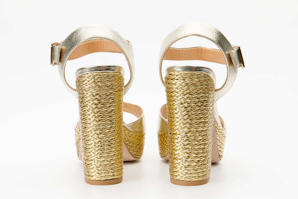The Tampico Platform Heel Gold Leather Sandal - Vinci Leather