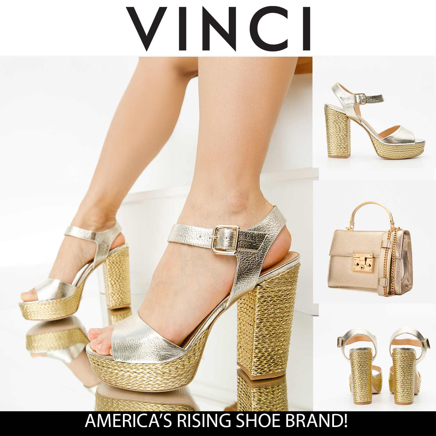 The Tampico Platform Heel Gold Leather Sandal - Vinci Leather