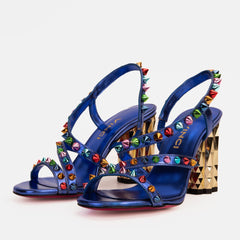 The Caris Sax Blue Block Heel Spike Leather Sandal Final Sale! - Vinci Leather