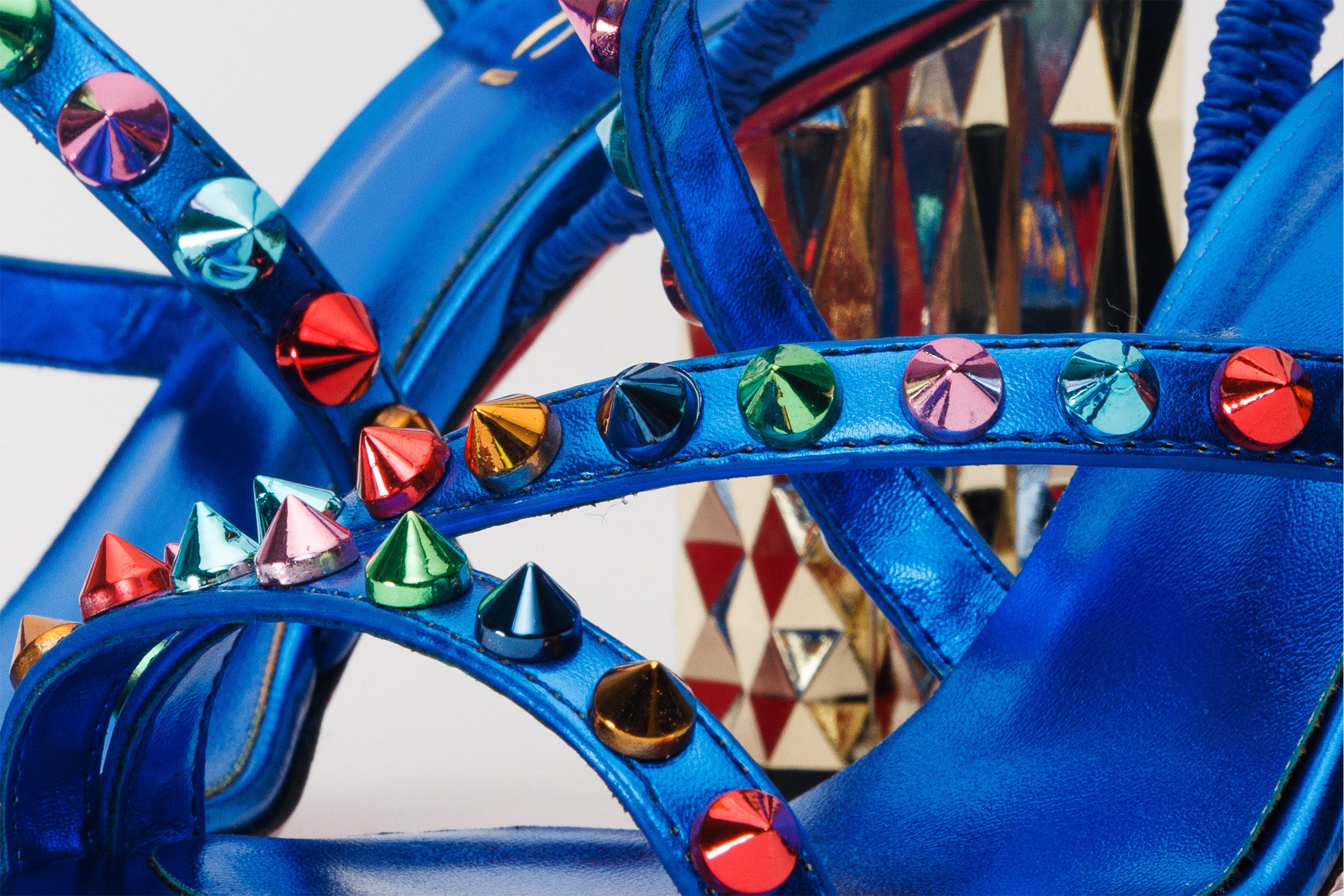The Caris Sax Blue Block Heel Spike Leather Sandal Final Sale! - Vinci Leather