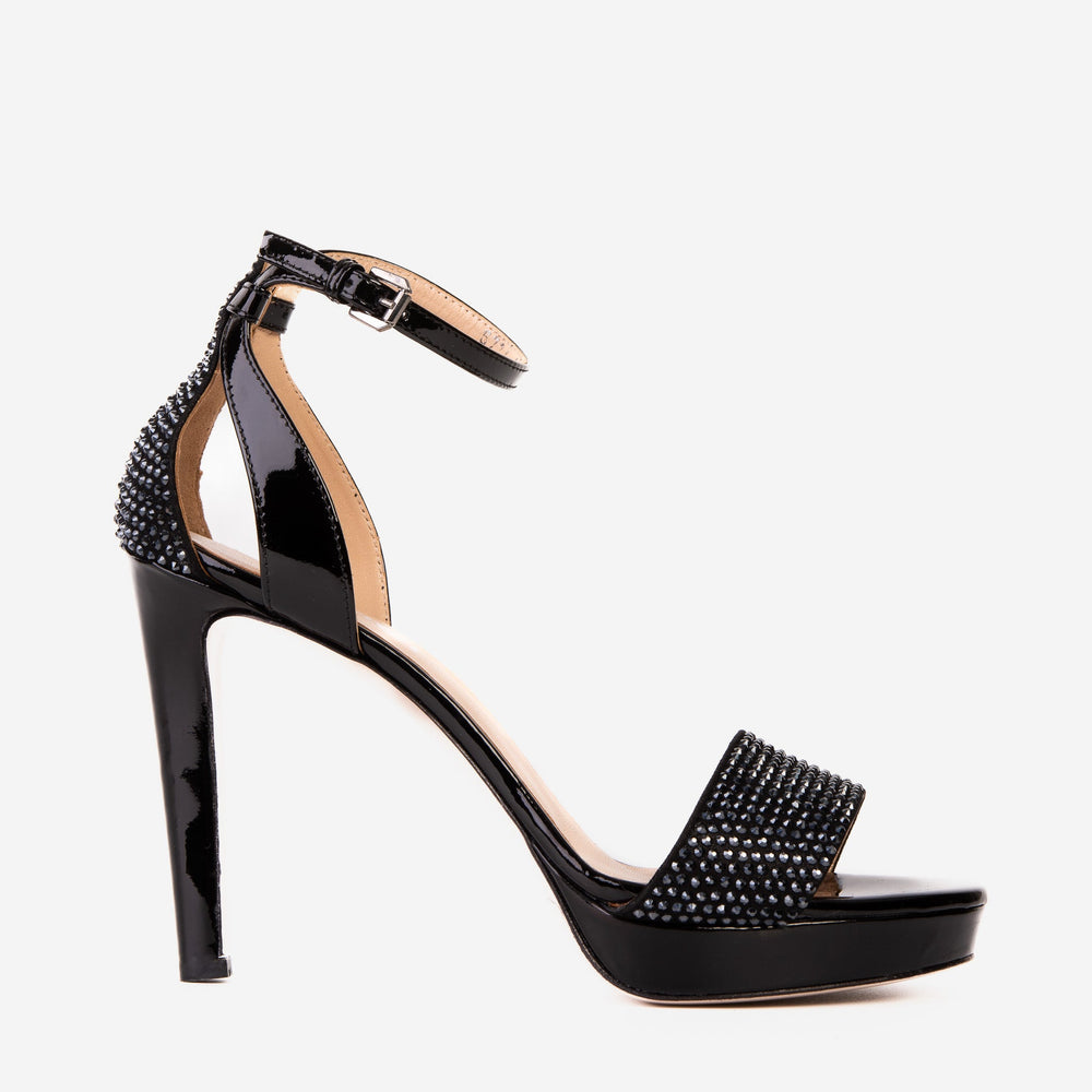 The Mars Platform Heel Black Leather Women's Sandal - Vinci Leather