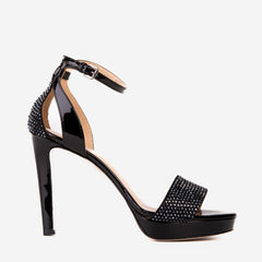 The Mars Platform Heel Black Leather Women's Sandal - Vinci Leather
