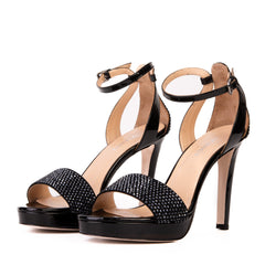 The Mars Platform Heel Black Leather Women's Sandal - Vinci Leather