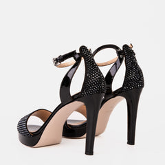 The Mars Platform Heel Black Leather Women's Sandal - Vinci Leather