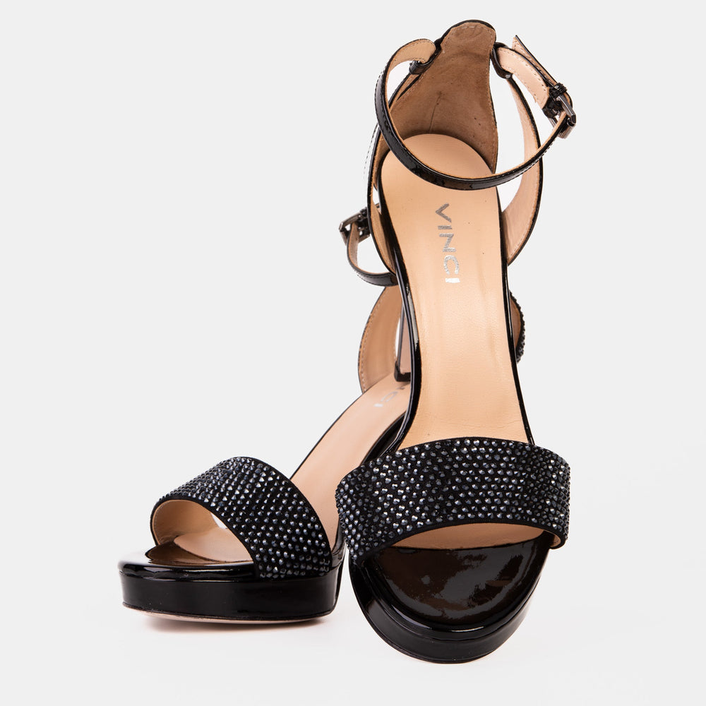 The Mars Platform Heel Black Leather Women's Sandal - Vinci Leather