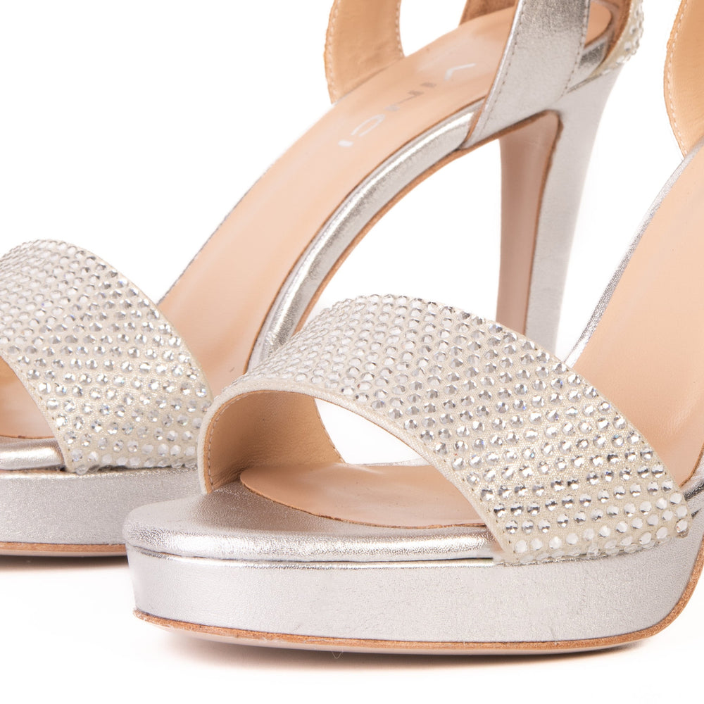 The Mars Platform Heel Silver Leather Women's Sandal - Vinci Leather