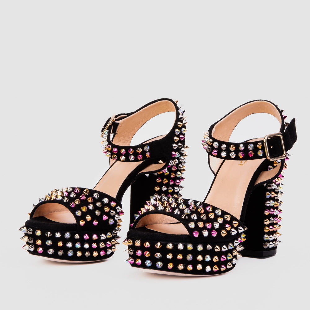The Tampico Black Suede Leather Spike Platform Heel Sandal - Vinci Leather