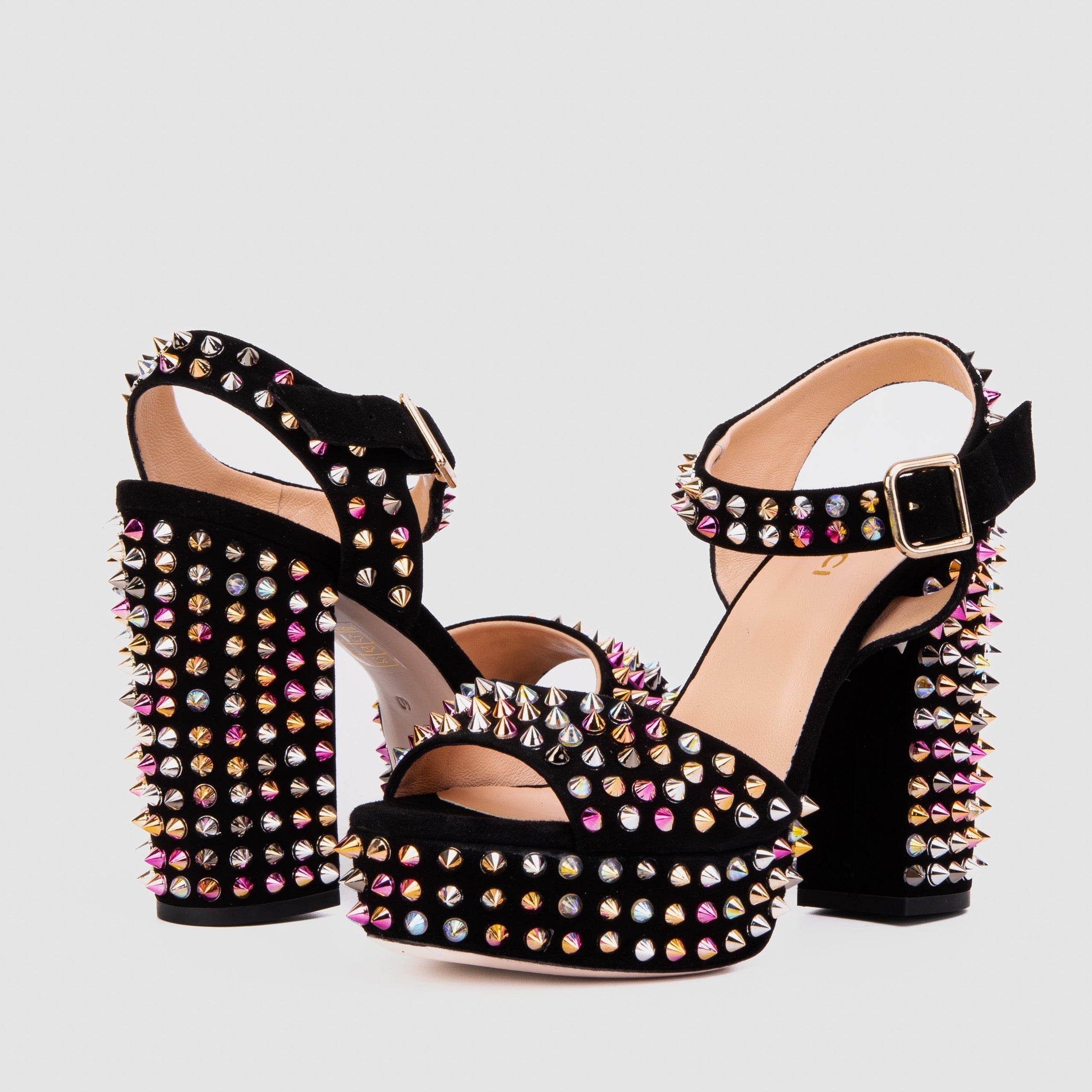The Tampico Black Suede Leather Spike Platform Heel Sandal - Vinci Leather