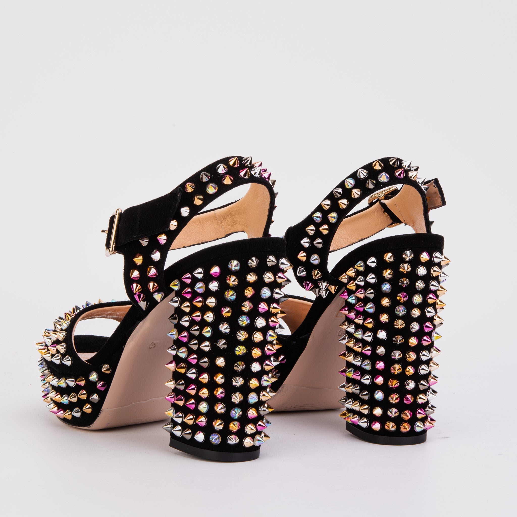 The Tampico Black Suede Leather Spike Platform Heel Sandal - Vinci Leather