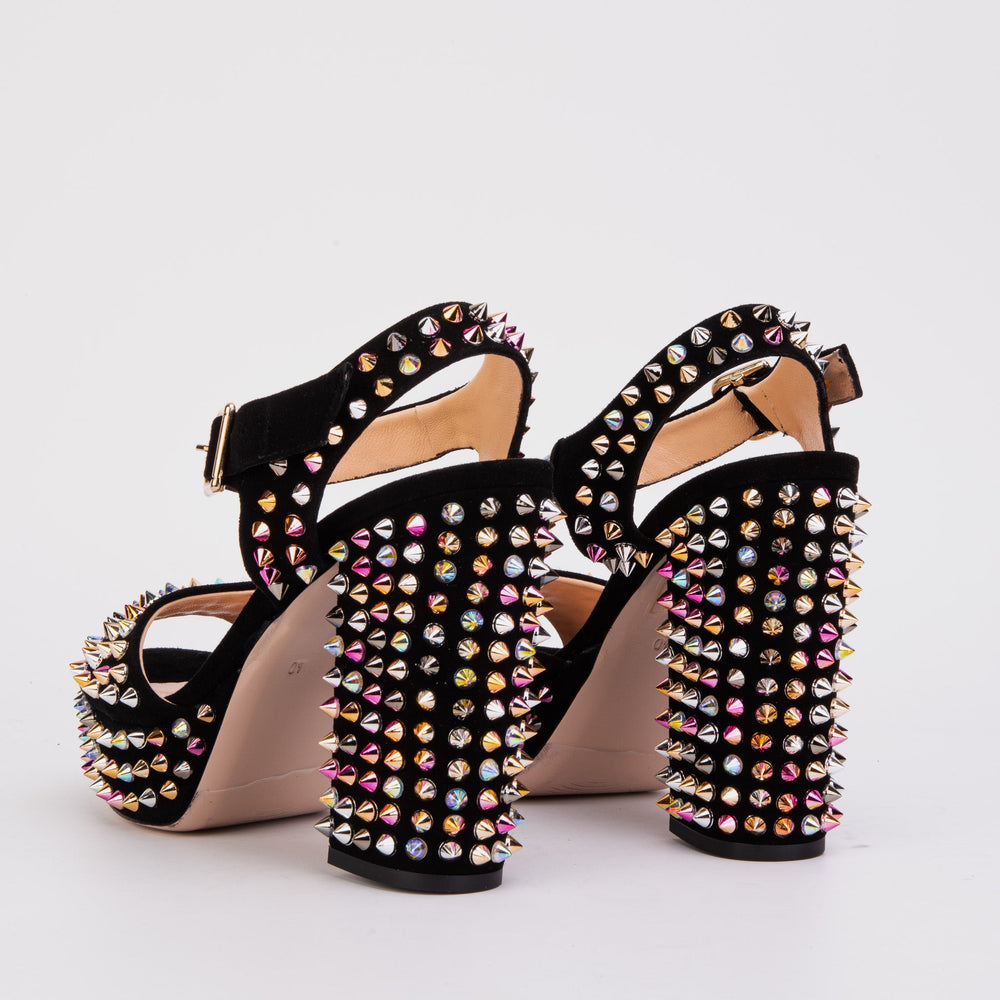 The Tampico Black Suede Leather Spike Platform Heel Sandal - Vinci Leather