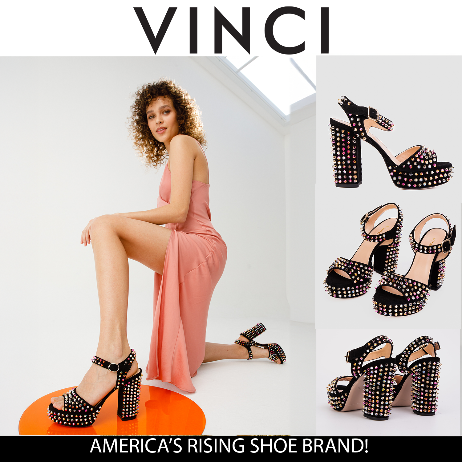 The Tampico Black Suede Leather Spike Platform Heel Sandal - Vinci Leather