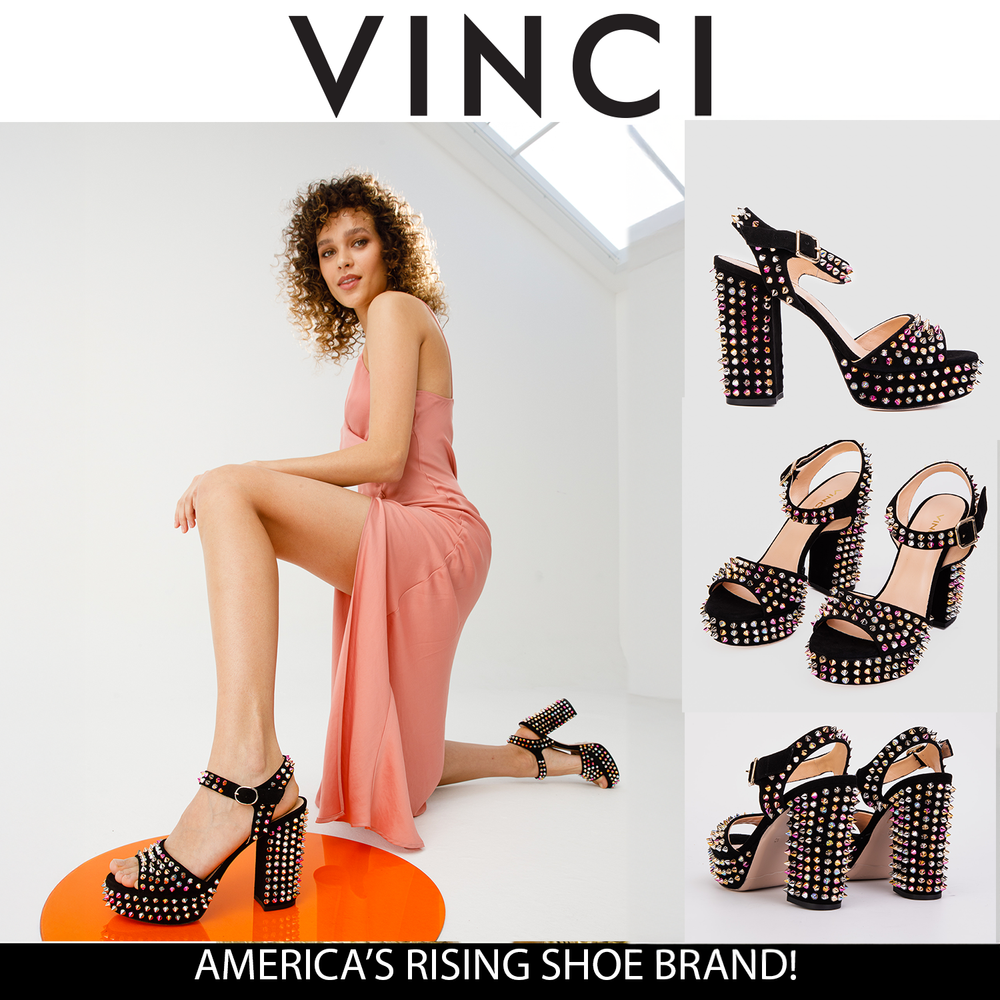 The Tampico Black Suede Leather Spike Platform Heel Sandal - Vinci Leather