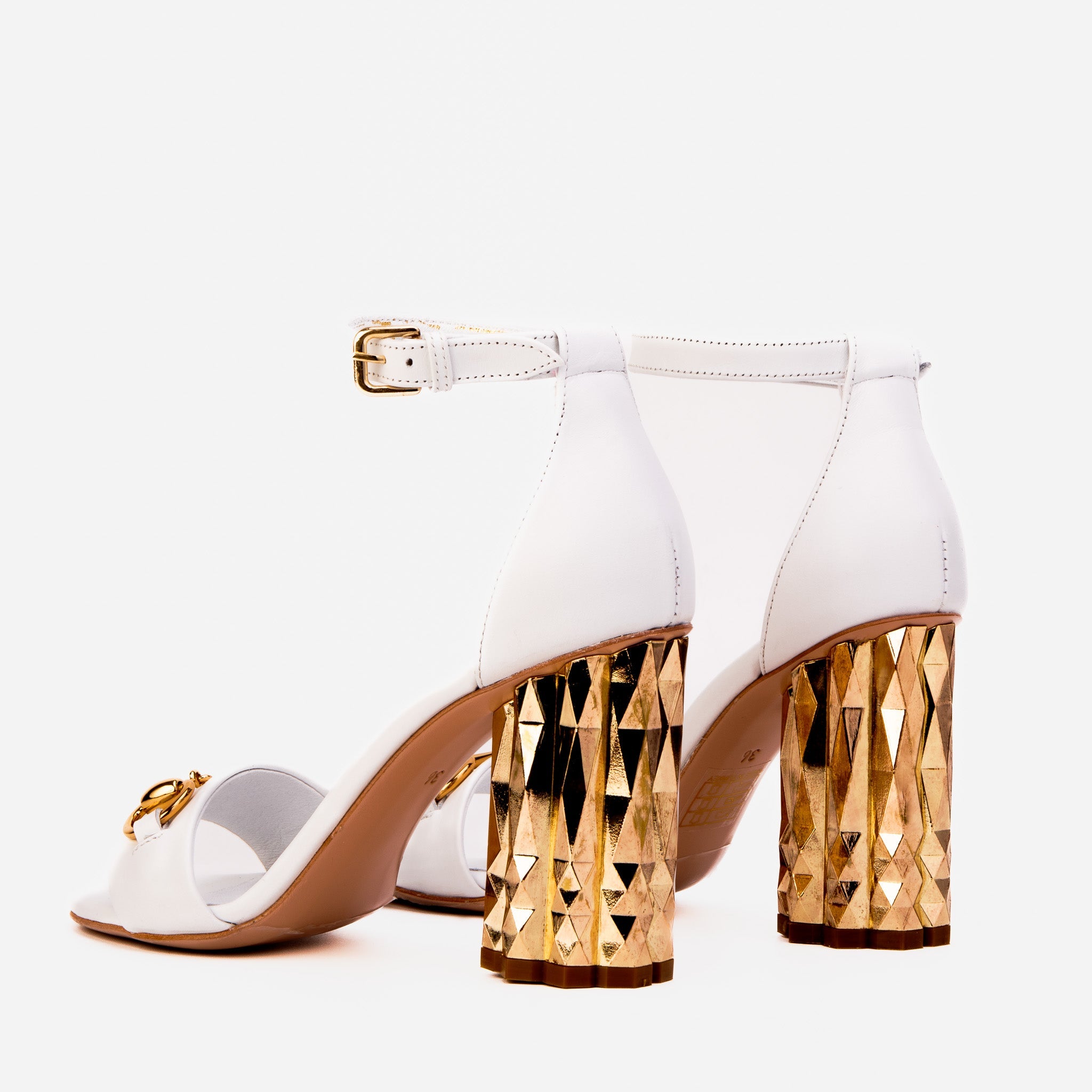 The Avlonya Block Heel White Leather Sandal - Vinci Leather