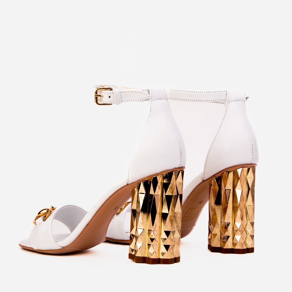 The Avlonya Block Heel White Leather Sandal - Vinci Leather