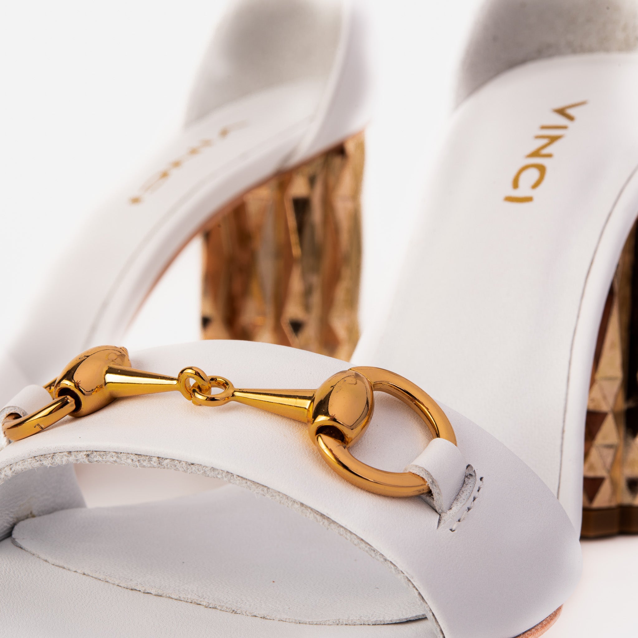 The Avlonya Block Heel White Leather Sandal - Vinci Leather