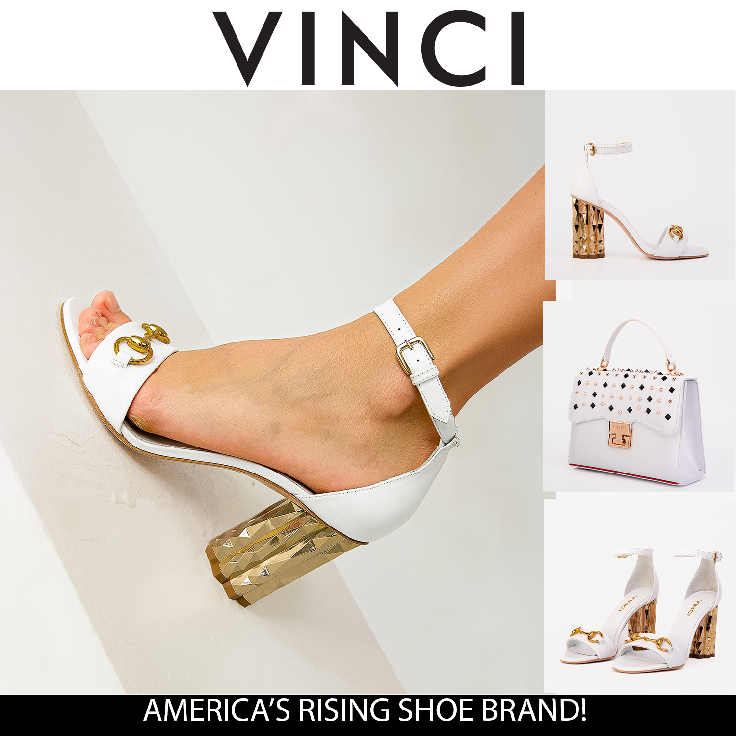 The Avlonya Block Heel White Leather Sandal - Vinci Leather