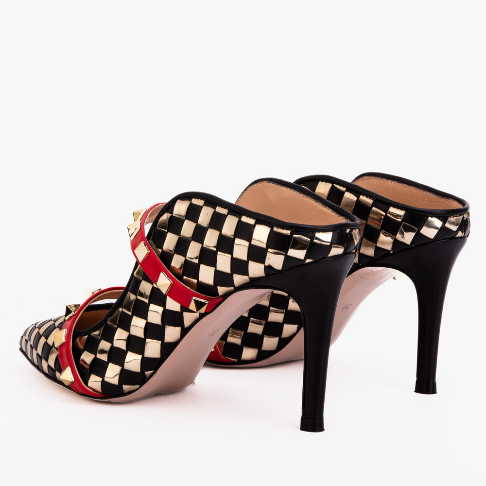 The Dosso Black Handwoven Leather Pointy Toe Sandal - Vinci Leather