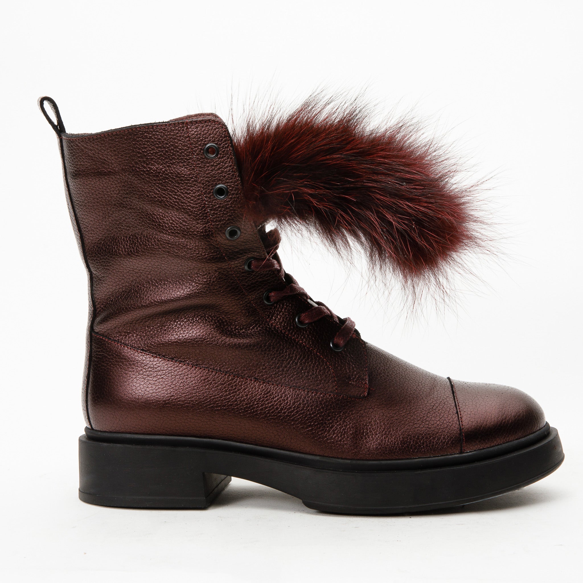 The Kajapati Burgundy Leather Natural Fur Mid Calf Boot - Vinci Leather