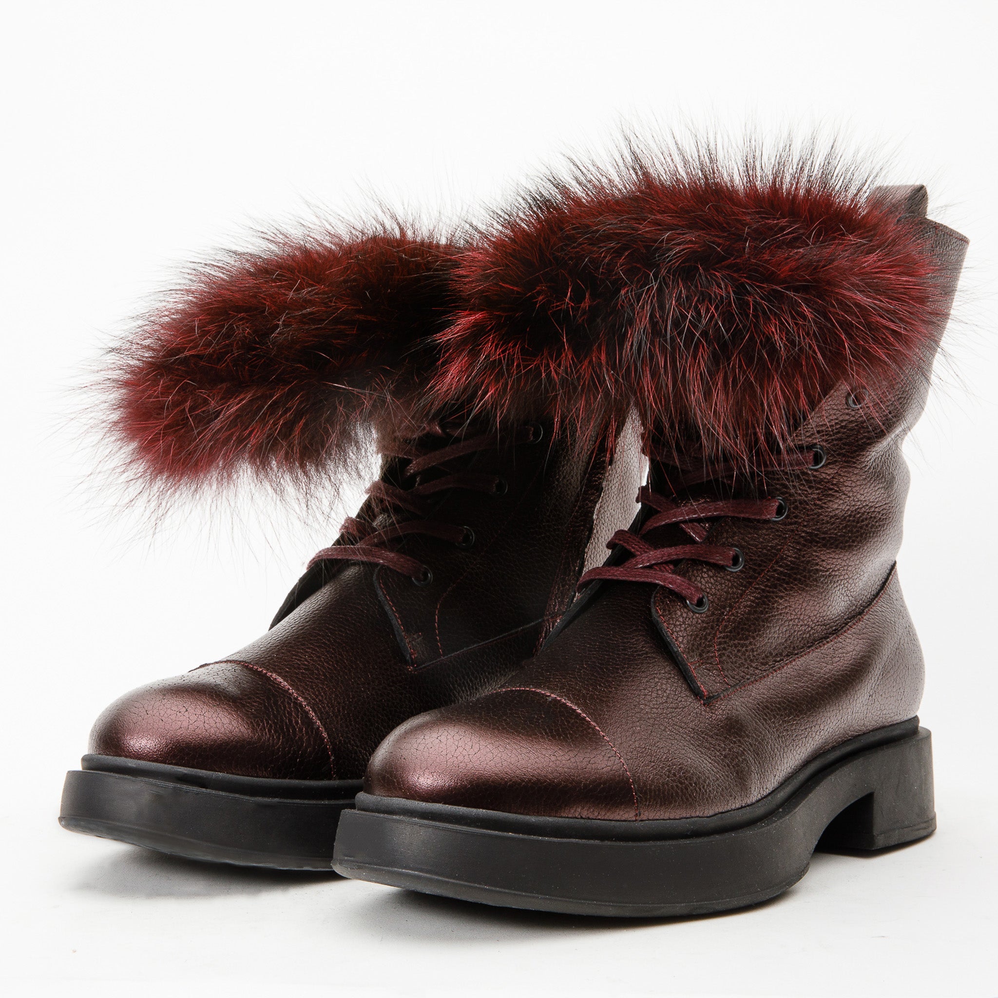 The Kajapati Burgundy Leather Natural Fur Mid Calf Boot - Vinci Leather