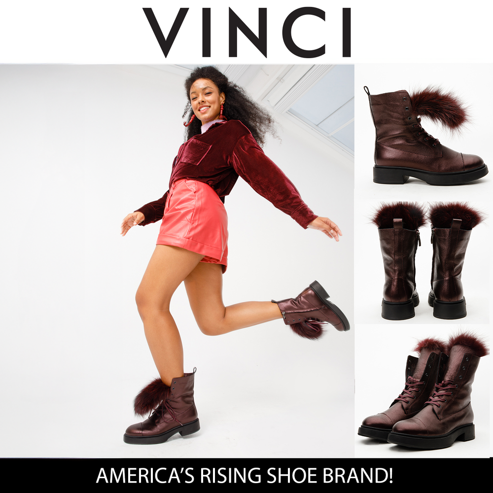 The Kajapati Burgundy Leather Natural Fur Mid Calf Boot - Vinci Leather