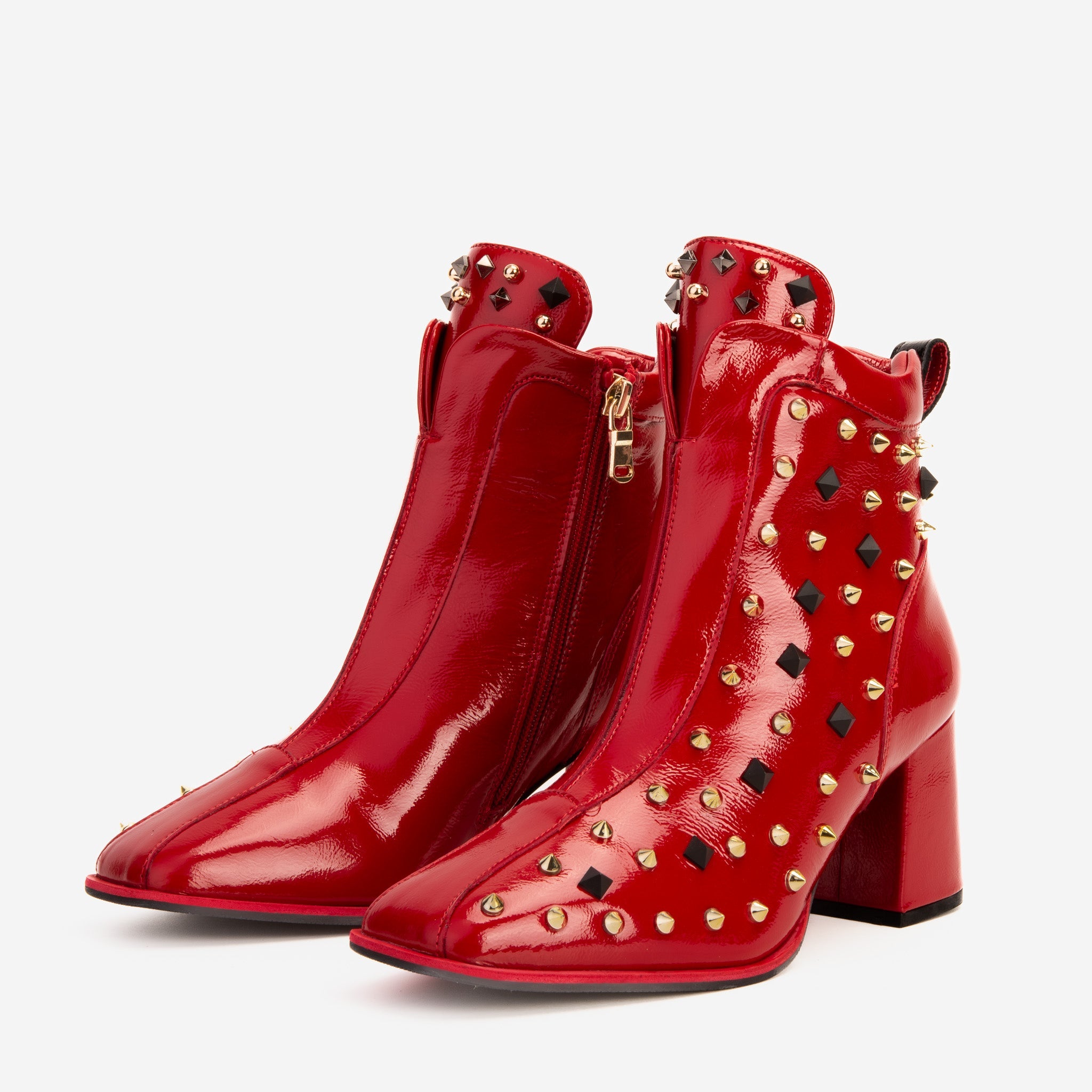 The Infanta Red Leather Block Heel Boot - Vinci Leather