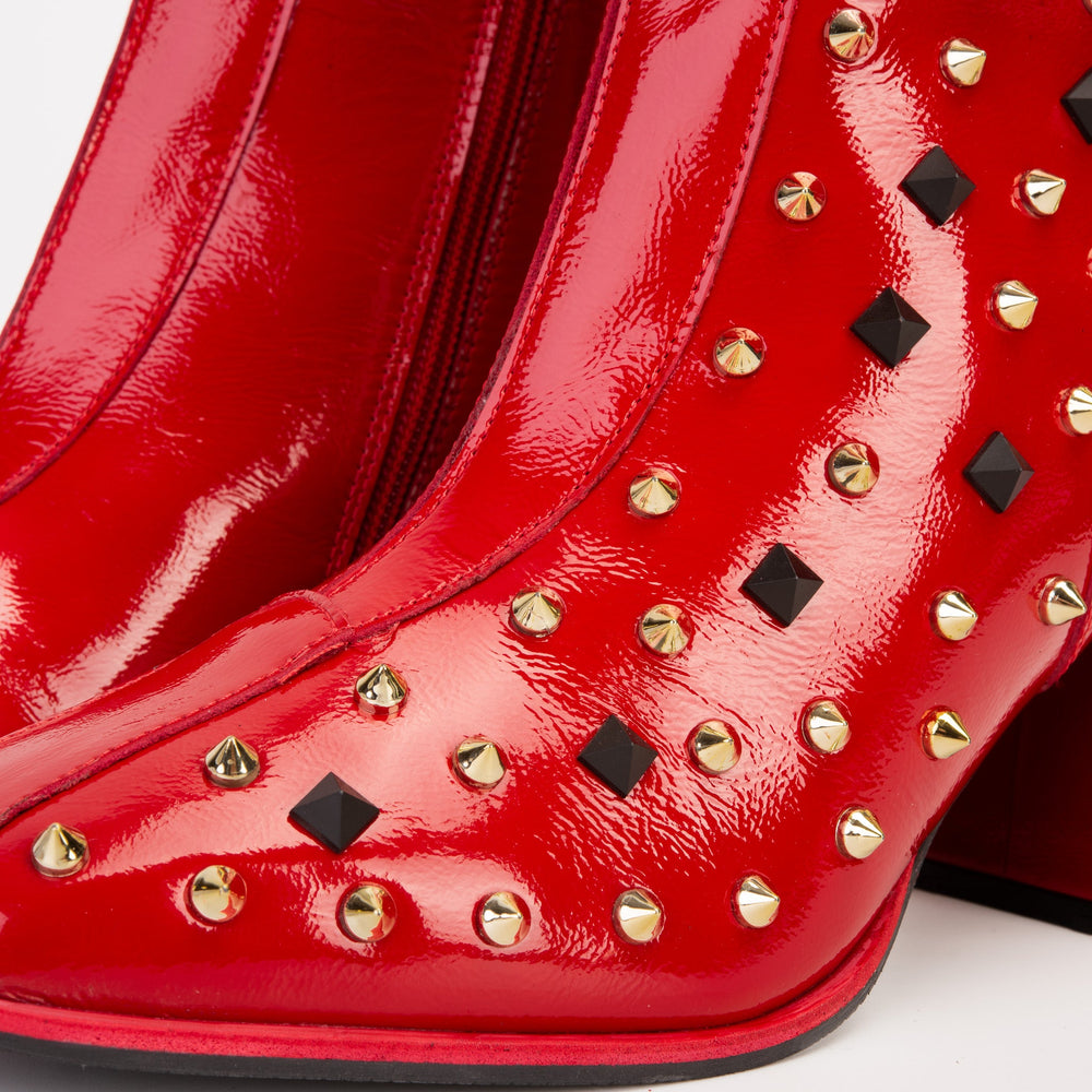 The Infanta Red Leather Block Heel Boot - Vinci Leather