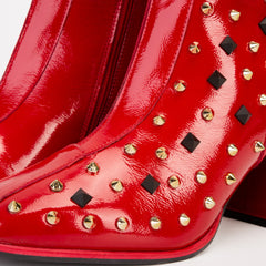The Infanta Red Leather Block Heel Boot - Vinci Leather