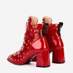 The Infanta Red Leather Block Heel Boot - Vinci Leather